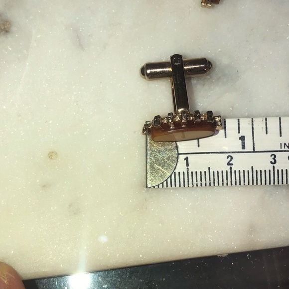 vtg Abstract Agate Thin Oval Shaped Gold Tone Cufflinks Retro Costume .5” - Picture 6 of 6